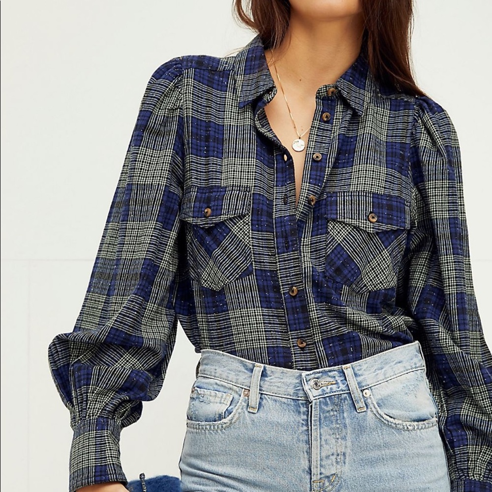 Free People NWT sun city plaid top
